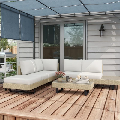 Outsunny Salotto da giardino 196x69x59cm Beige