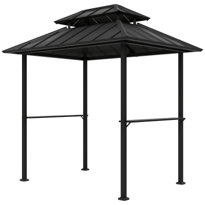 Outsunny Grillpavillon Grillabdeckung mit doppeltem Hartdach, 2 Regalen und oberem Haken, 244x184x258cm, Schwarz