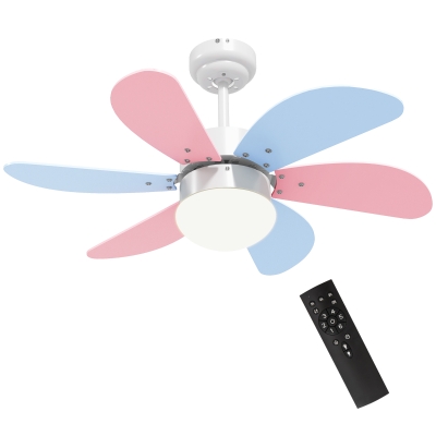 HOMCOM Ventilador de Techo con Luz 34W Ø82,5 cm Motor DC con 6 Aspas Reversibles Mando a Distancia y Temporizador Multicolor