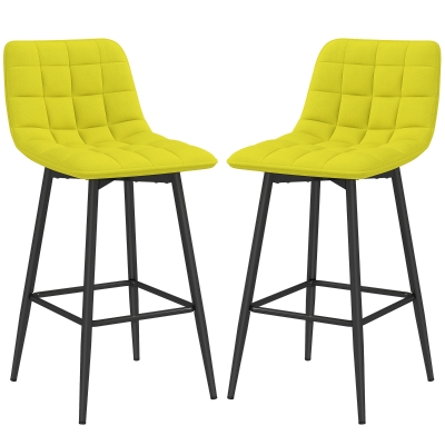 HOMCOM Tabourets Cuisine Velours Métal Jaune Ensemble de 2