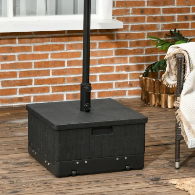 Outsunny Pie de sombrilla base de lestage mesa auxiliar jardinera con drenaje ruedas y asas PE y metal Negro