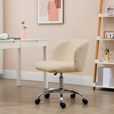 Vinsetto Silla de oficina sin reposabrazos de lana de oveja altura ajustable giratoria 360° carga máx 120 Kg Kaki