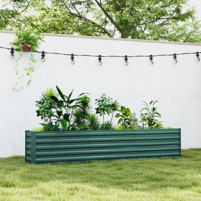 Outsunny Jardinera elevada en acero galvanizado con barras de soporte y placas de ángulo, fondo abierto, 240x40x45 cm, Verde