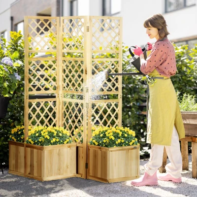 Outsunny Paravento con Fioriere 133cm x 62cm x 165cm Legno naturale