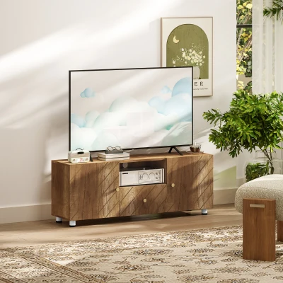 HOMCOM TV-Ständer TV-Bank für Fernseher bis zu 50 Zoll mit 2 Schränken und offenem Fach und Schublade, Naturholz