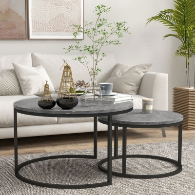 HOMCOM Set di 2 tavolini da salotto 78.5x78.5x46.5cm Grigio
