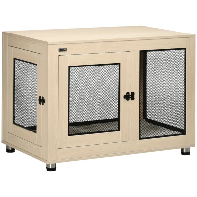 PawHut Casetta per Cani con Porta Bloccabile, 2 Porte, 94 x 60 x 71.5 cm, Rovere e Nero