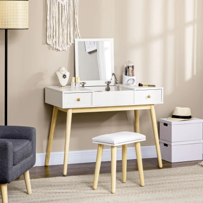 HOMCOM Toeletta con specchio e sgabello 100x45x118cm Bianco