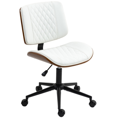 HOMCOM Verstelbare Bureaustoel met Wieltjes, Diamantstiksels 52 x 53 x 80-90 cm Wit