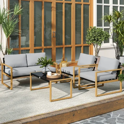 Outsunny Set da Giardino con Poltrone Divano Tavolo Grigio Legno