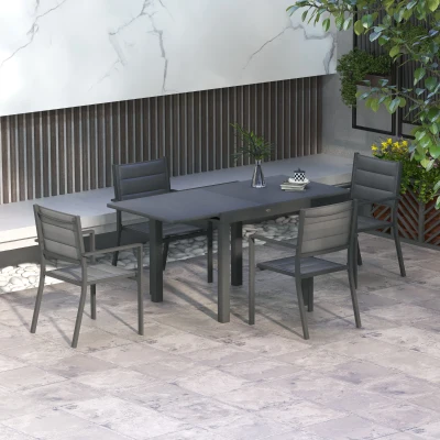 Outsunny Conjunto de mesa y sillas de jardín 5 piezas con 1 mesa de comedor extensible y 4 sillas con respaldo alto Gris oscuro
