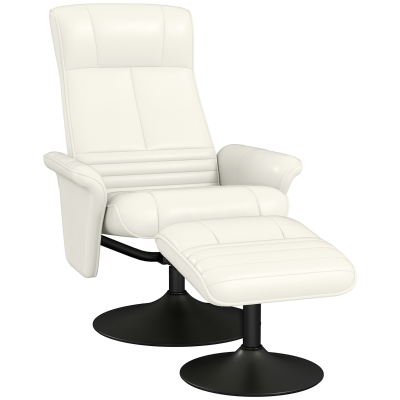 HOMCOM Sillón reclinable sillón de televisión con reposapiés giratorio ergonómico aspecto de microfibra hasta 150 kg Blanco Crema