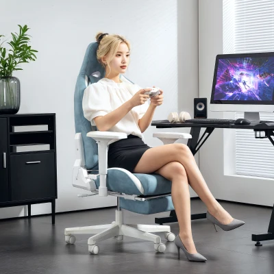 HOMCOM Silla de Juegos Reposabrazos y Respaldo Ajustables Cubierta de Cuero Artificial hasta 120 kg Azul