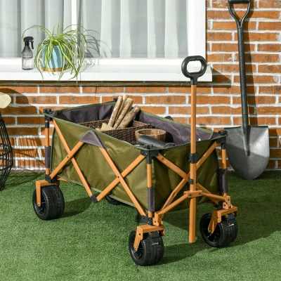 Outsunny Carrito de Transporte Plegable con Mesa Plegable, Marco de Acero, Mango Ajustable, Verde, 108x55x93 cm