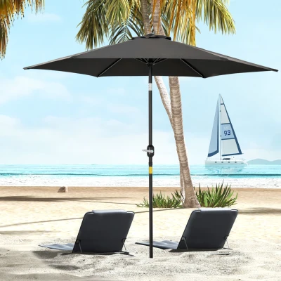 Outsunny Parasol derecho parasol inclinable de jardín manivela tela poliéster alta densidad 180 g/m² 2,6x2,35 m aluminio Negro