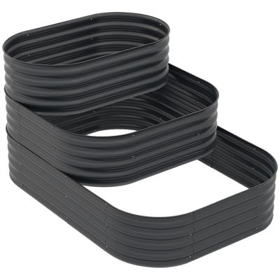 Outsunny Cama de jardín elevada con fondo abierto y 3 niveles para hierbas, verduras, frutas y flores 158x109x82 cm Gris