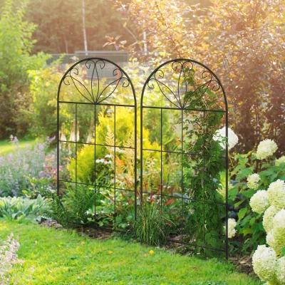 Outsunny Enrejados de jardín lot de 2 soporte para plantas trepadoras en metal - 51x120 cm Negro