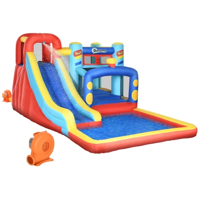 Outsunny Aufblasbares Schloss für Kinder 3-8 Jahre mit Trampolin, Rutsche und Pool, 435x245x200cm