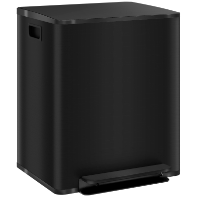 HOMCOM Cubo de basura con 2x25L compartimentos Tapa de cierre suave Resistente a huellas dactilares Acero inoxidable Negro