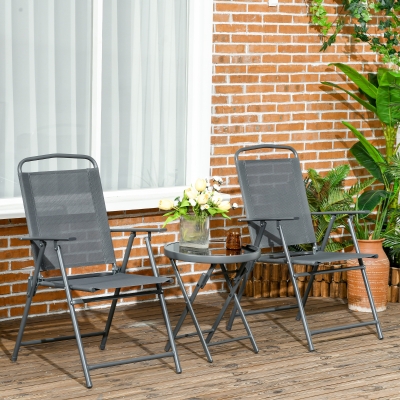 Outsunny Ensemble Bistrot 3P Métal Intempéries Table Verre Chaises Grises