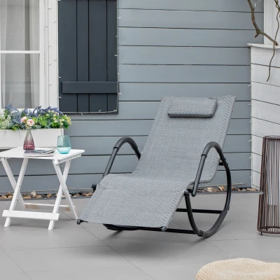 Outsunny Sedia a dondolo 61x160x79cm Grigio