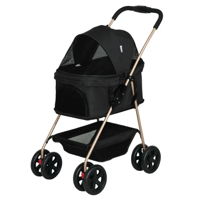 PawHut Poussette pour Chiens 3 en 1 Pliable avec Sac de Transport et Panier Inférieur, Noir