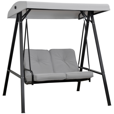 Outsunny Gartenliege für 2 Personen mit großem Komfort inkl. Sitz- und Rückenkissen, Armlehnen und Sonnendach in Grau