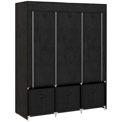 HOMCOM Armario de almacenamiento en tela plegable con 5 estantes 2 barras de colgar y 3 cajones en tela 125x43x162,5 cm