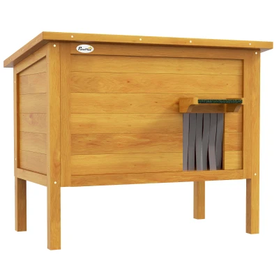 PawHut Casa para gatos caseta exterior en madera elevada con techo abatible aislada 85x50x68,5 cm natural Verde