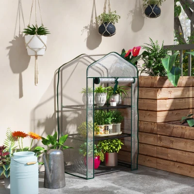 Outsunny Garten-Gewächshaus Regal 3 Ebenen Abmessungen 59L x 39B x 127H cm pulverbeschichtetes Metall Transparent Grün