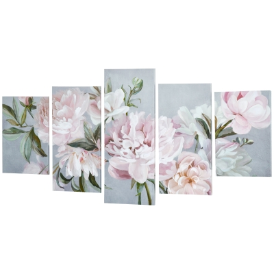 HOMCOM Impression Toile Pivoines 5 Pièces Bois 200x100cm Multicolore