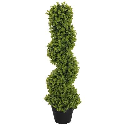 HOMCOM Künstlicher Eukalyptus-Spiralbaum mit inkludiertem Topf für Innen- und Außenbereich, Höhe 90 cm, Grün