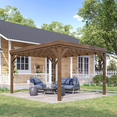 Outsunny Pergola 4 x 3 m traditionell freistehend aus Holz mit 4 Pfosten Terrassendach zum Dekorieren - Braun