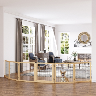 PawHut Recinzione per porte 432cm x 36cm x 70cm Legno naturale