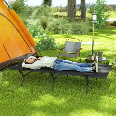 Outsunny Opklapbaar Veldbed Campingbed met Draagtas 200 x 100 x 36 cm tot 120 kg Extra Breed Zwart