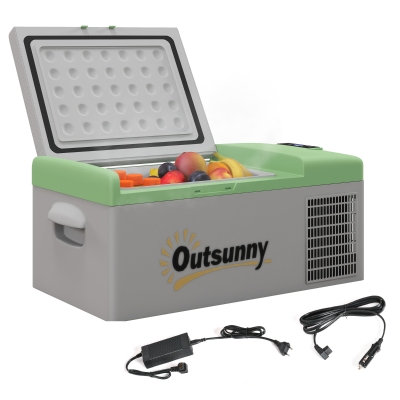 Outsunny Nevera para Coche, Nevera Portátil, 16L, -20℃ a 10℃, ECO/MAX, 60x32x26 cm, Verde/Gris