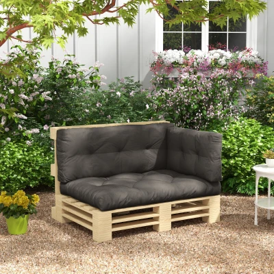 Outsunny Set de 3 Cojines de Jardín para Sofás y Palets en Poliéster con Relleno Grueso Gris Oscuro