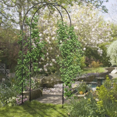 Outsunny Vintage Style Steel Garden Patio Outdoor Arbor & Trellis Arch Support For Vines & Climbing Plants Decoration - Black 2.3H m