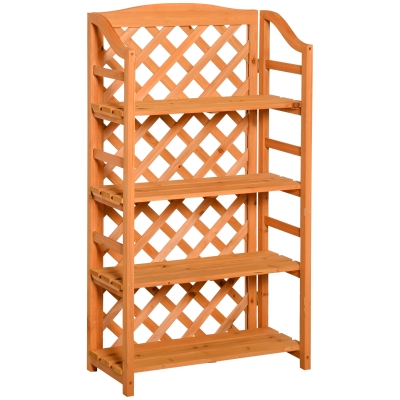 Outsunny Estantería de Flores Plegable - Soporte para Macetas de 4 niveles con listones ajustables - panel posterior de enrejado