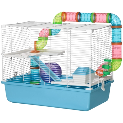 PawHut Käfig für Hamster Ratte Nager 3 Ebenen mit Tunnel, Trinkflasche, Rad, Häuschen, Leitern Maße 59B x 36T x 47H cm