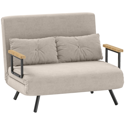 HOMCOM Sofá Cama 3 en 1 en Tela de Terciopelo con Respaldo Ajustable y 2 Cojines 102x73x81 cm Blanco Crema