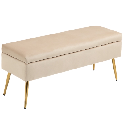 HOMCOM Aufbewahrungsbank 2-in-1 Samtbank mit Scharnierdeckel und Metallfüßen, gelb