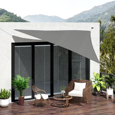 Outsunny Großes dreieckiges Sonnensegel 3,6 x 3,6 x 3,6 m aus hochdichtem UV-beständigem HDPE in Grau