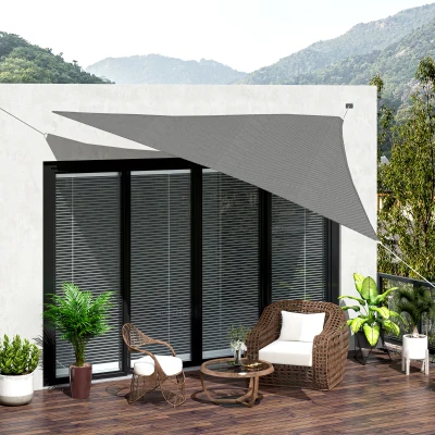 Outsunny Großes dreieckiges Sonnensegel 3,6 x 3,6 x 3,6 m aus hochdichtem UV-beständigem HDPE in Grau