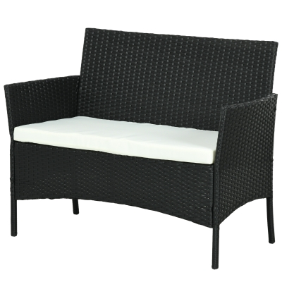Outsunny Canapé 2 Places Rotin PE Noir avec Coussin et Accoudoirs