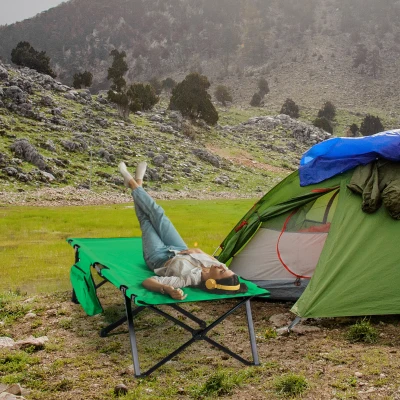 Outsunny Lit Camping Pliable Acier Oxford Vert 190x65x40 cm