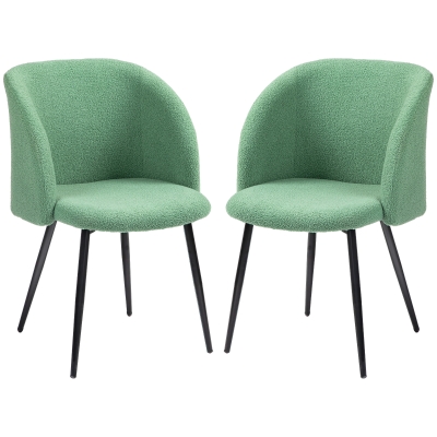 HOMCOM Conjunto de 2 sillas de comedor con respaldo de tela de lana rizada y patas de acero 55x62x80 cm Verde Negro