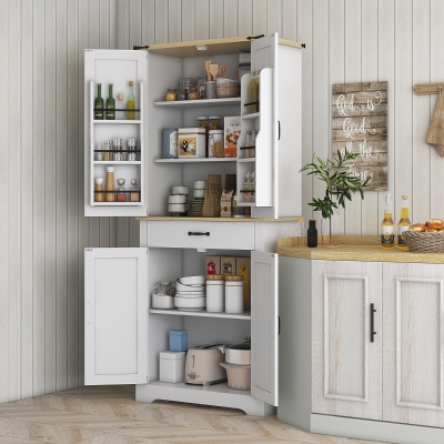 HOMCOM Credenza da cucina 76.5x40x181cm Bianco