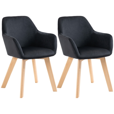 HOMCOM Chaises Modernes Velours Noir, Ensemble de 2, 54x57x80 cm