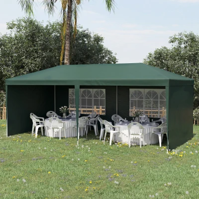 Outsunny Gartenpavillon 6x3 m für Veranstaltungen mit abnehmbaren Wänden und transparenten Fenstern, Grün